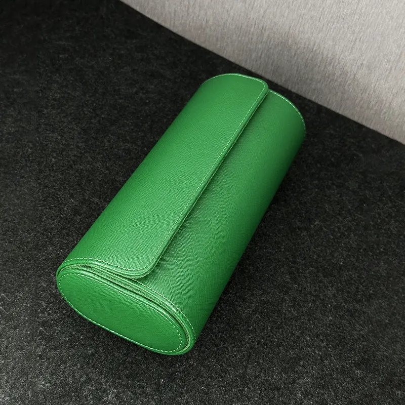 3 Slots Premium Quality Imported Green Leather Travel Watch Box